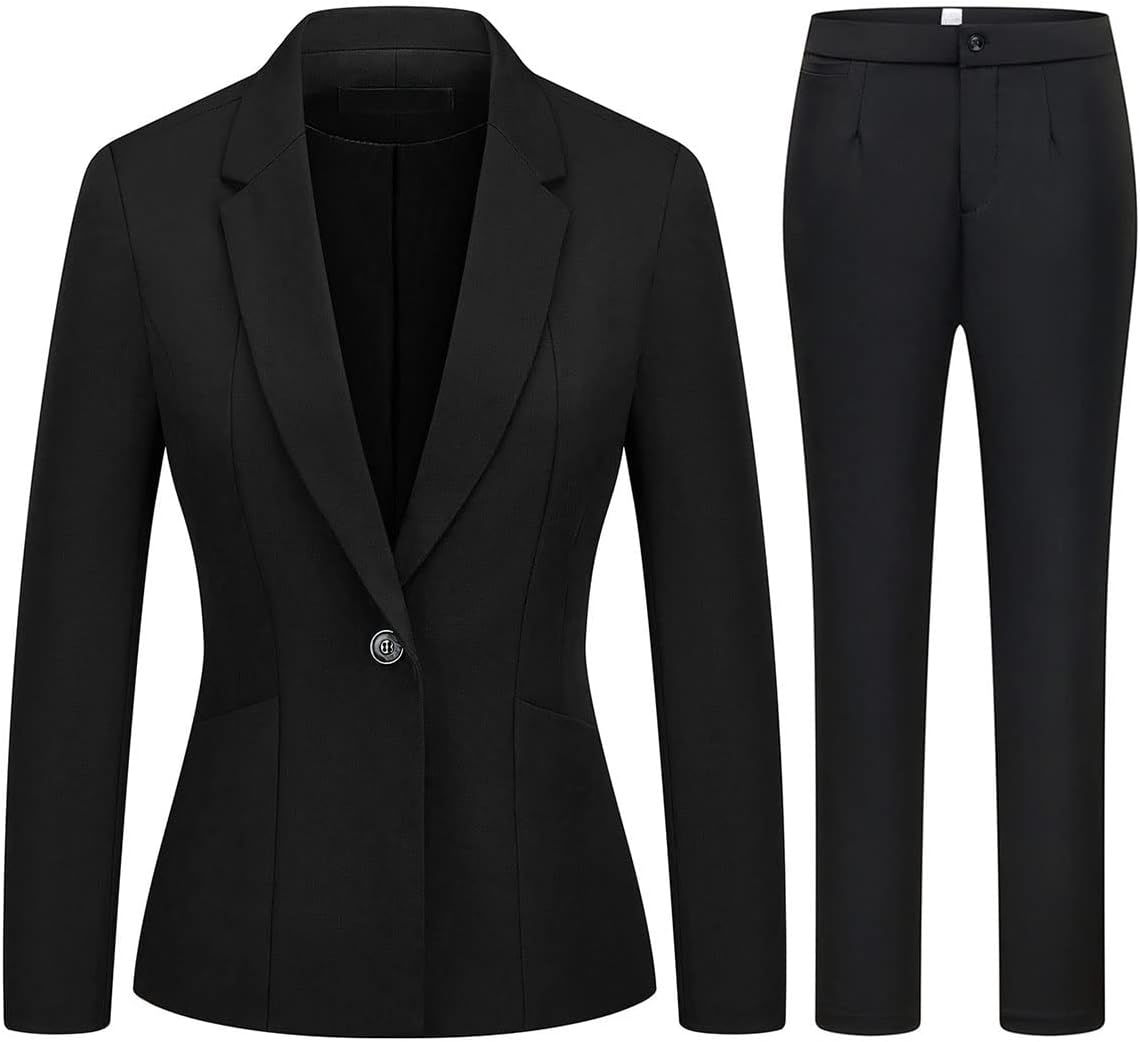 MODFUL Women's 2 Piece Business Suit Pant Set Slim Fit One Button Blazer Jacket Lady Work Suit for Office