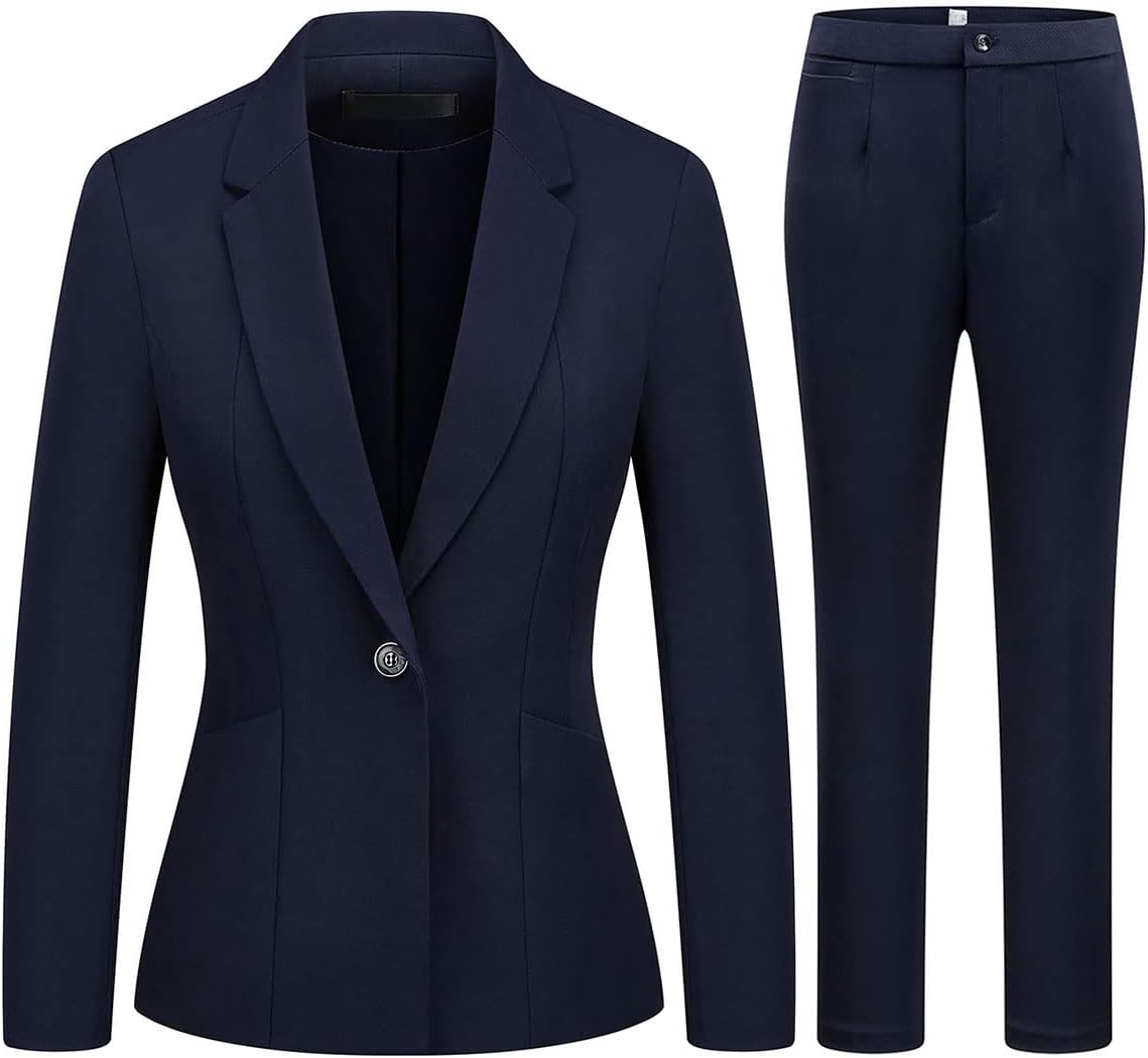 MODFUL Women's 2 Piece Business Suit Pant Set Slim Fit One Button Blazer Jacket Lady Work Suit for Office