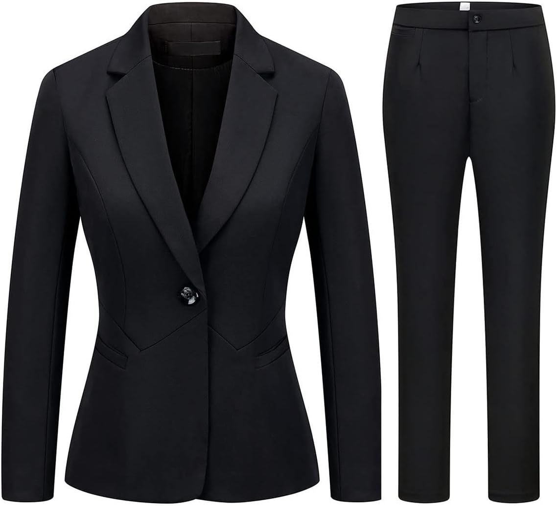 MODFUL Women's 2 Piece Business Suit Pant Set Slim Fit One Button Blazer Jacket Lady Work Suit for Office