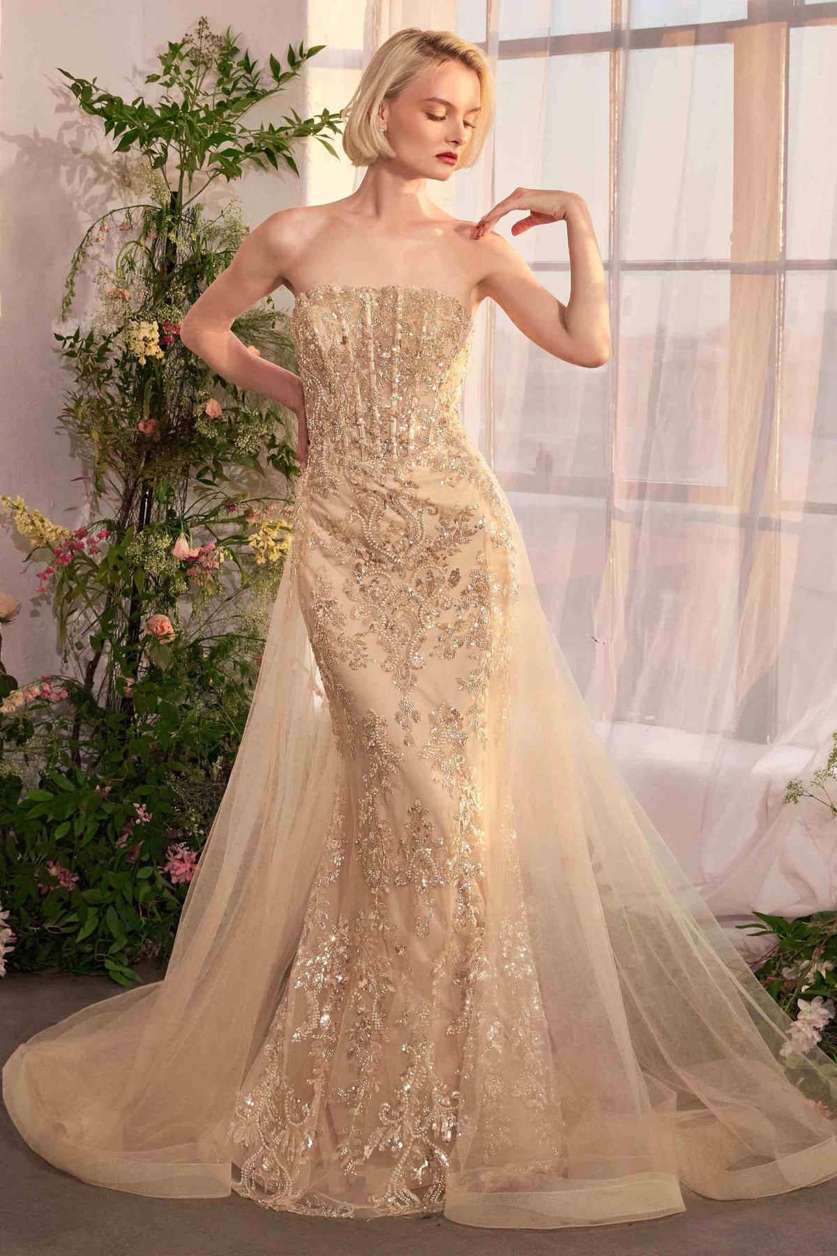 Andrea & Leo A1365 Dress Strapless Overskirt Glimmering Gown