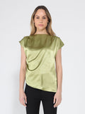 Gracia Fashion Women's Asymmetrical side pleats short sleeve top