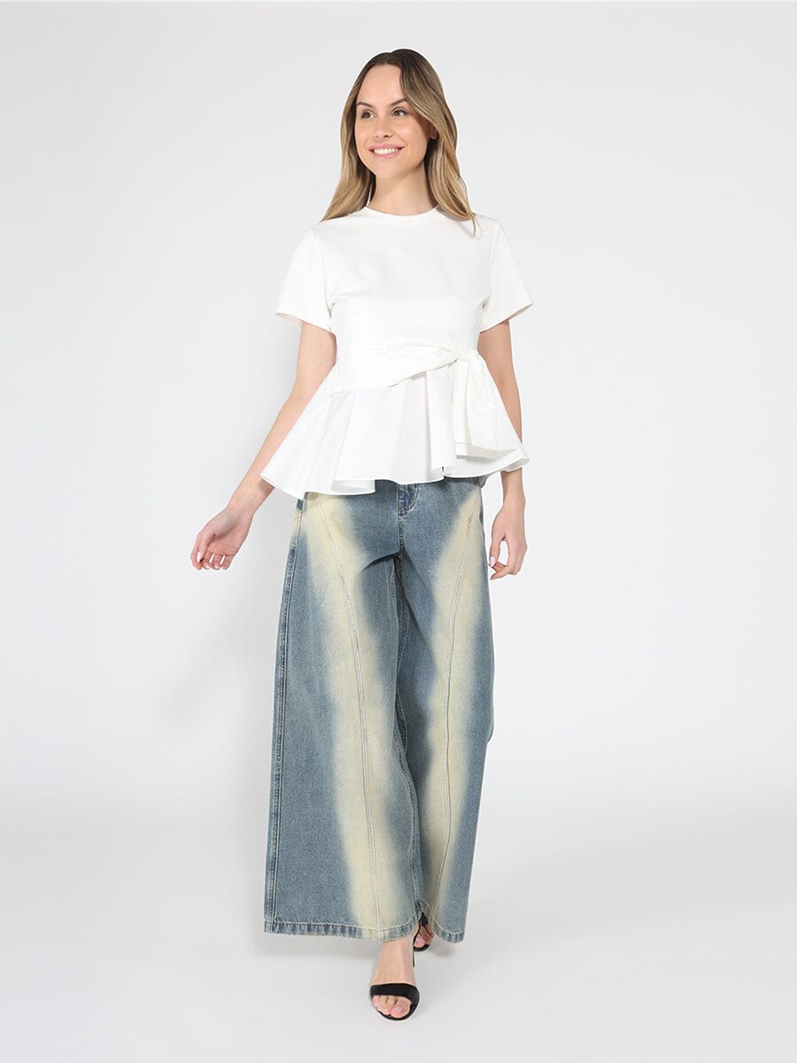 Gracia Fashion Women's Crew Neck Oversized Bow Top