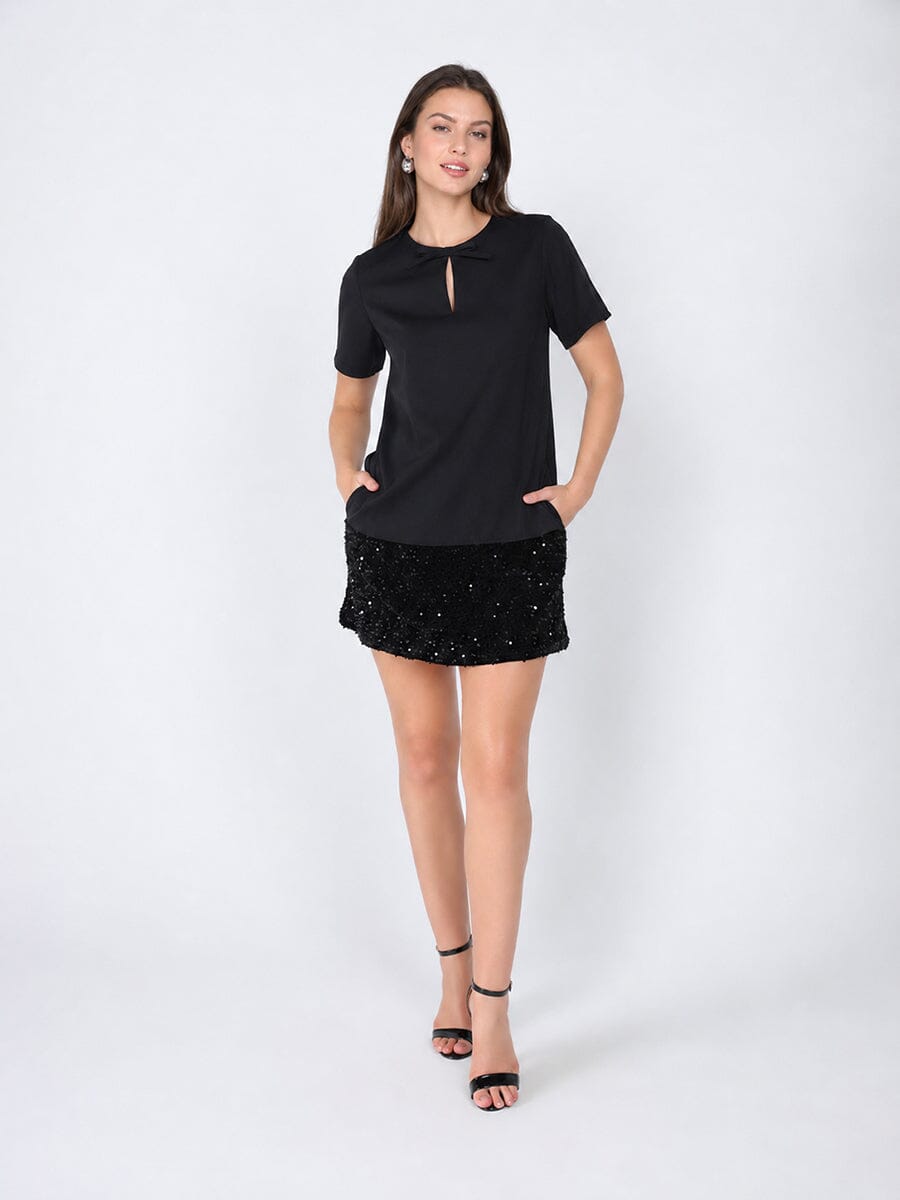 Gracia Fashion Women's Keyhole Neck Bow Tie Sequin Embellished Dress