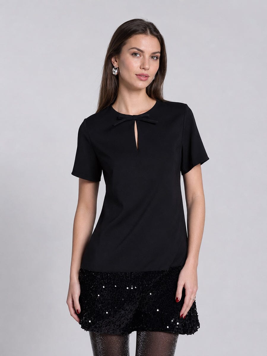 Gracia Fashion Women's Keyhole Neck Bow Tie Sequin Embellished Dress