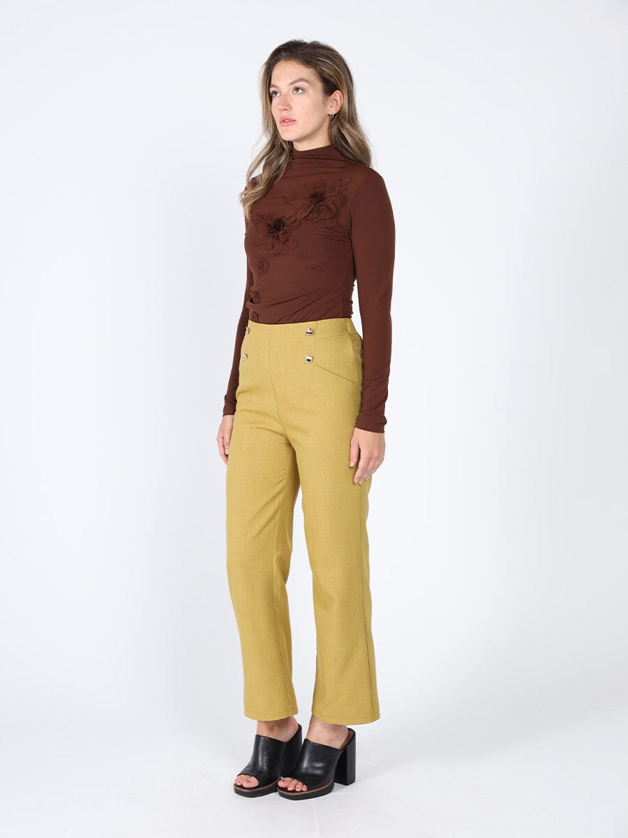 Gracia Fashion Women's Long Sleeve Mock Neck Flower Applique Top