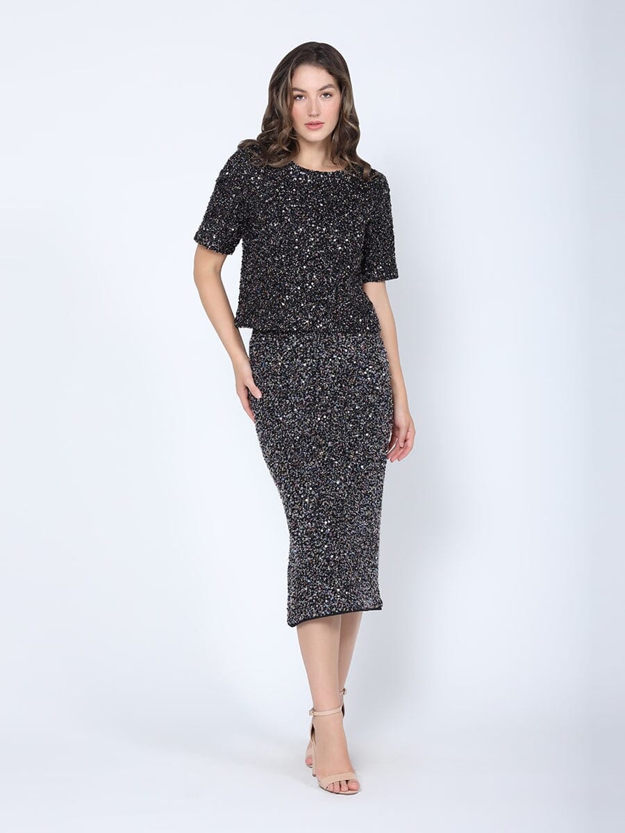 Gracia Fashion Women's Sequined Midi Pencil Skirt