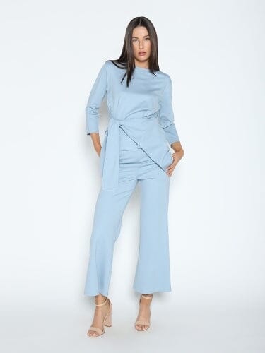 Gracia Fashion Women's Thick Long Sleeve Shirt with Waist Tie