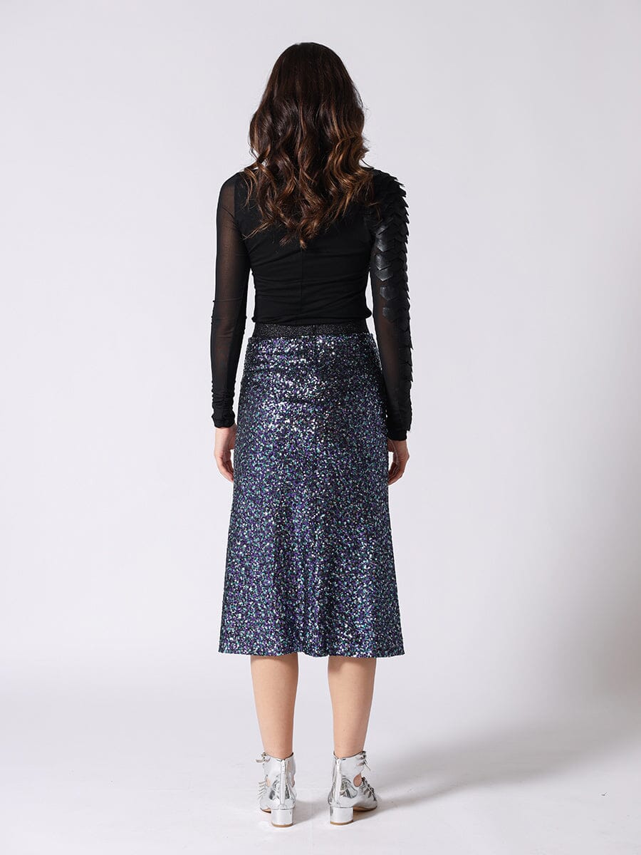 Gracia Fashion Women's Whole Spangle Shiny Banding Midi Skirt