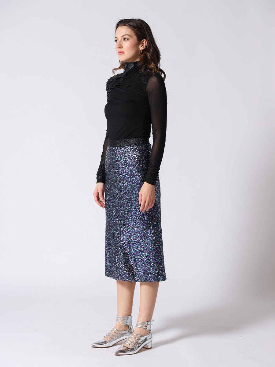 Gracia Fashion Women's Whole Spangle Shiny Banding Midi Skirt