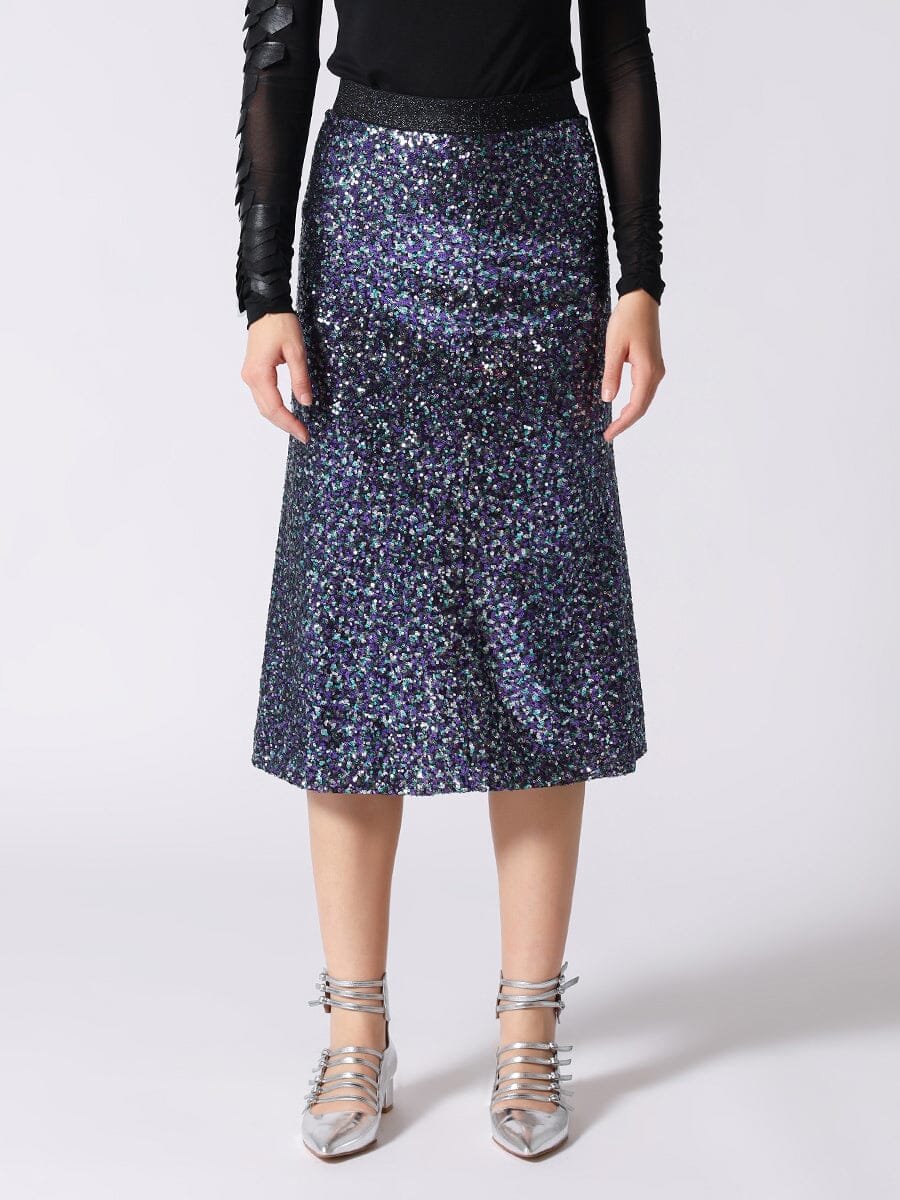 Gracia Fashion Women's Whole Spangle Shiny Banding Midi Skirt