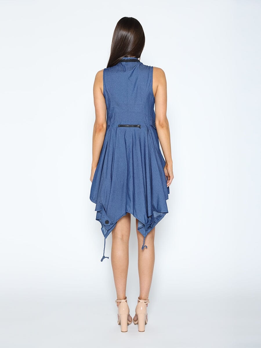 Gracia Fashion Women's Wide Hem Sleeveless Denim Dress